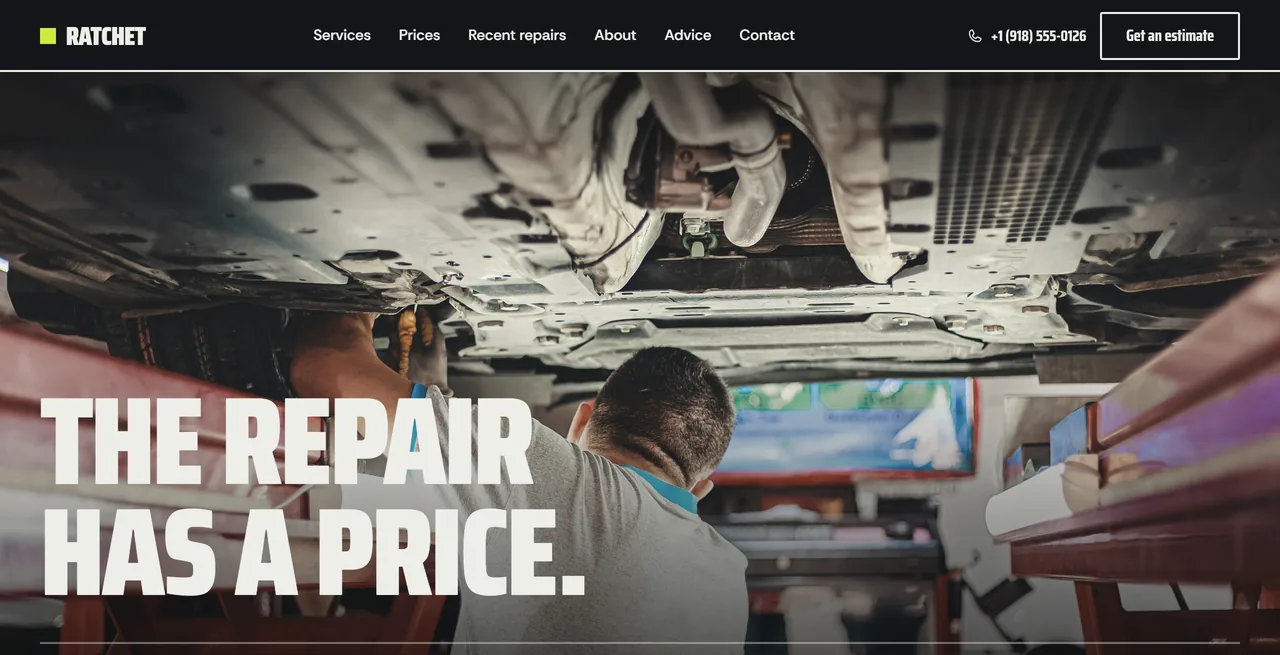 Preview of the sample site for an auto repair shop