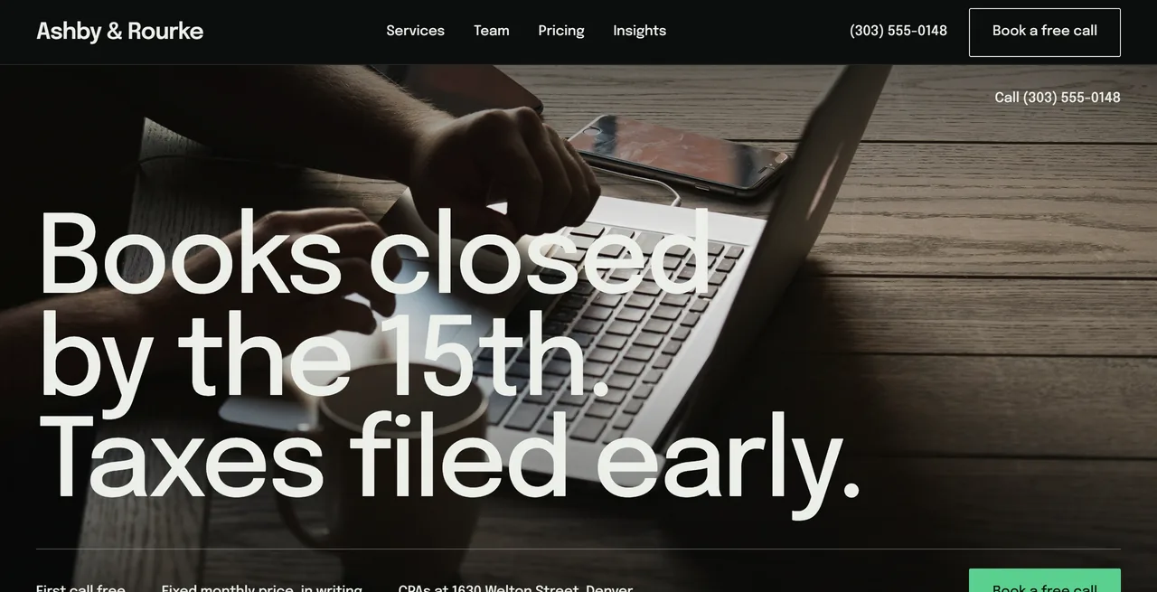 Preview of the sample site for a CPA firm