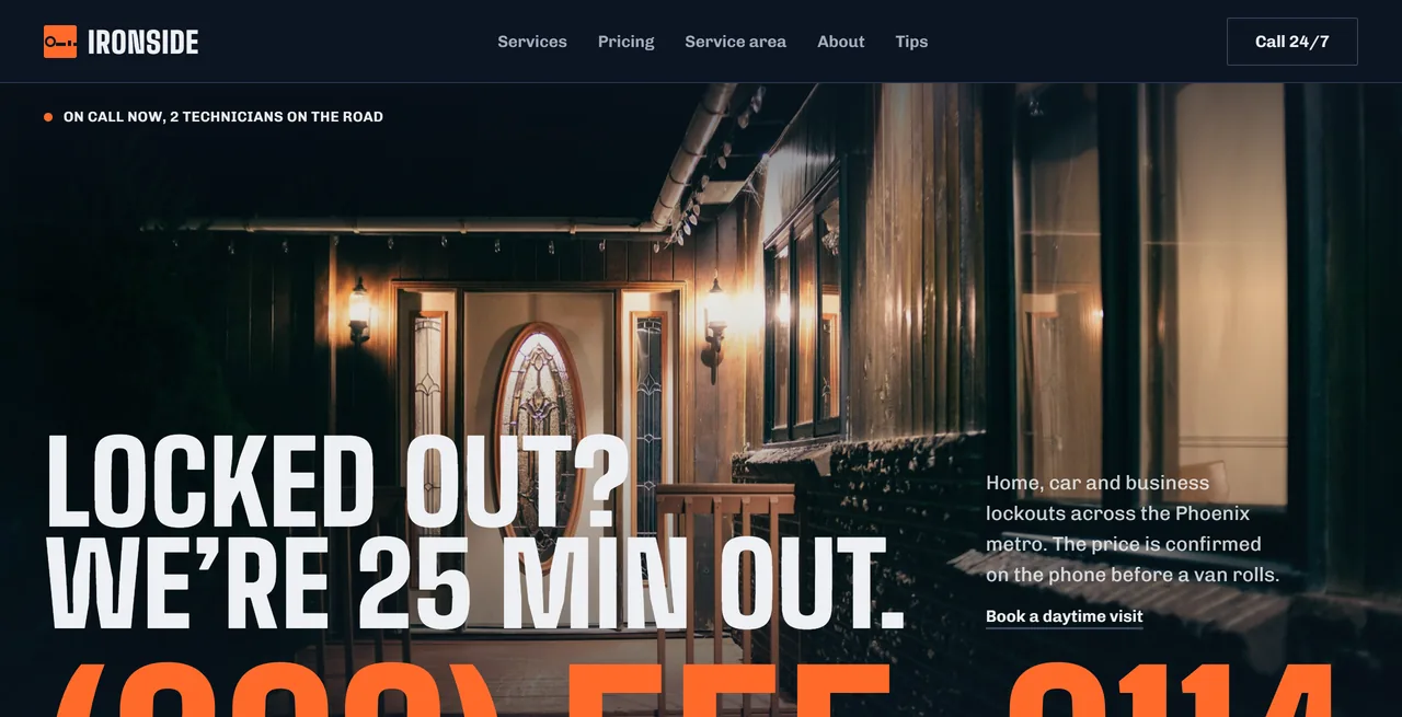 Preview of the sample site for a locksmith