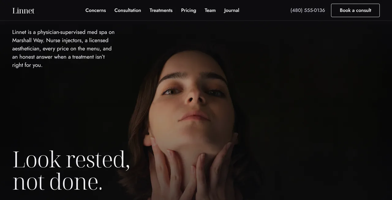 Preview of the sample site for a med spa